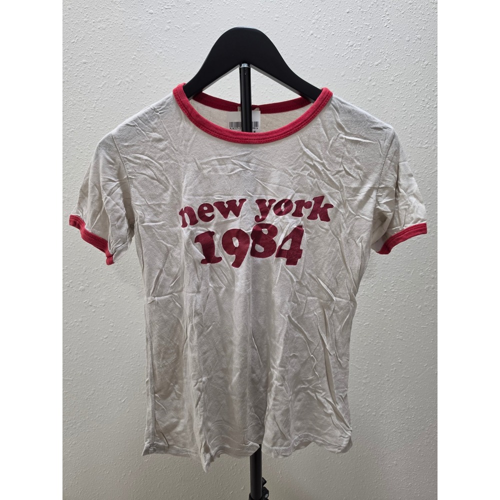 John Galt Brandy Melville New York 1984 Ringer Tee Cream Red One Size NWT